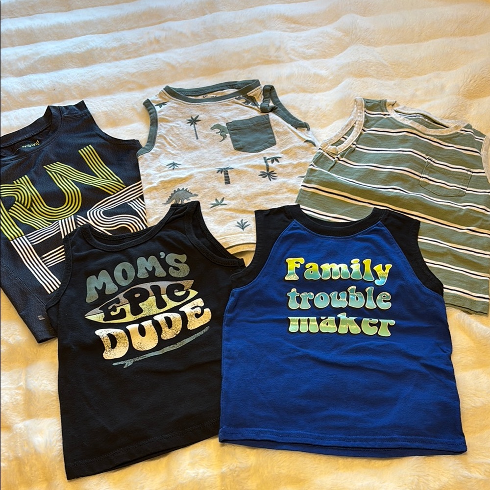 Kids Sleeveless Graphic Tees - Blue, Black, Green